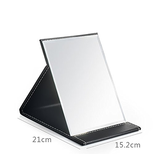 JOLY PU Leather Portable Folding Makeup Mirror with Standing(M, Black)