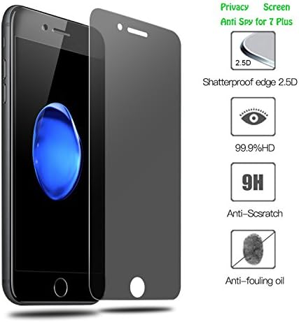 iPhone 7 Plus Privacy Screen protector,VZZNN Anti Spy Anti-Glare Ballistic Tempered Glass HD 2.5D Curve Edge Full Screen Protector 9H Hardness
