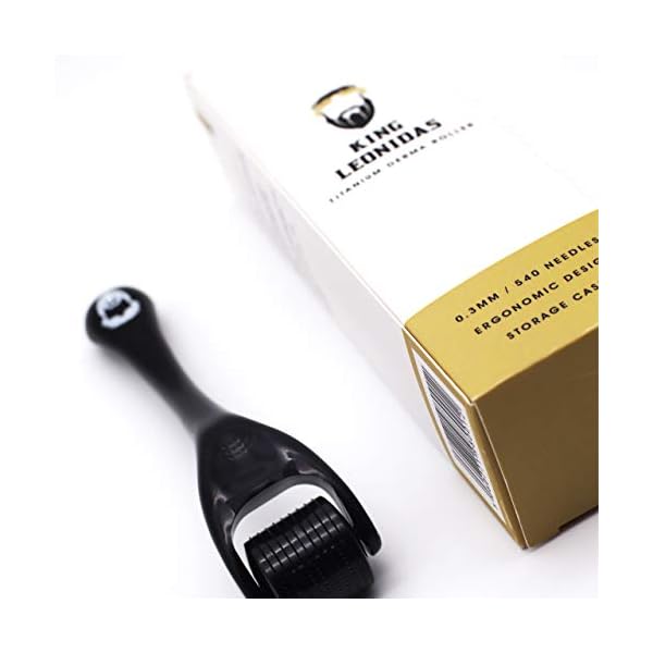 KING-LEONIDAS-03mm-Titanium-Derma-Roller-for-Beard-Growth-Microneedle-Roller-also-for-Fine-Lines-Enlarged-Pores-Skin-Discolouration-Increased-CreamSerum-Absorption-Includes-Travel-Case KING LEONIDAS Derma Roller | 0.3MM Titanium Needles | Beard Roller for Hair and Beard Growth | Derma Roller Hair Growth…