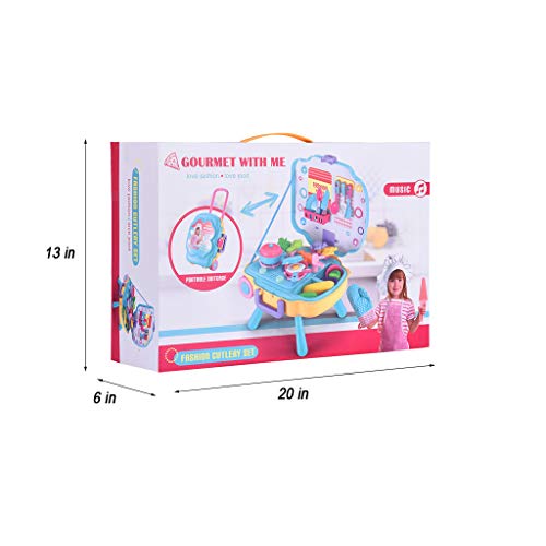 Bravetoshop 3-in-1 Chef Role Toys Pretend Play Kitchen Set with Workbench&Pull Bar Box&Backpack - Thumbnail 6