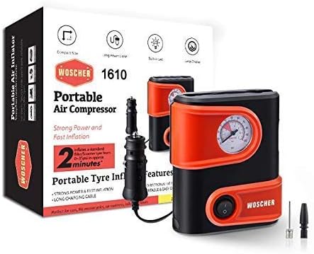 Woscher 1610 Portable Mini Tyre Inflator, Air Pump, 12V DC 100 PSI Tire Pump for Bike, Scooter & Car