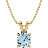 Clara Pucci 14K Yellow Gold Plated Solitaire 16" Box-Chain Necklace - Sterling Silver 0.5ct Round Cut Aquamarine Pendant