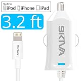 Apple MFi Certified iPhone Car Charger - Skiva PowerFlow (2.4 Amps / 12 Watts) Fastest Car Charger with integrated 3.2ft Lightning Cable for iPhone 6s 6 plus SE, iPad Air mini Pro & more [Model:AC106]