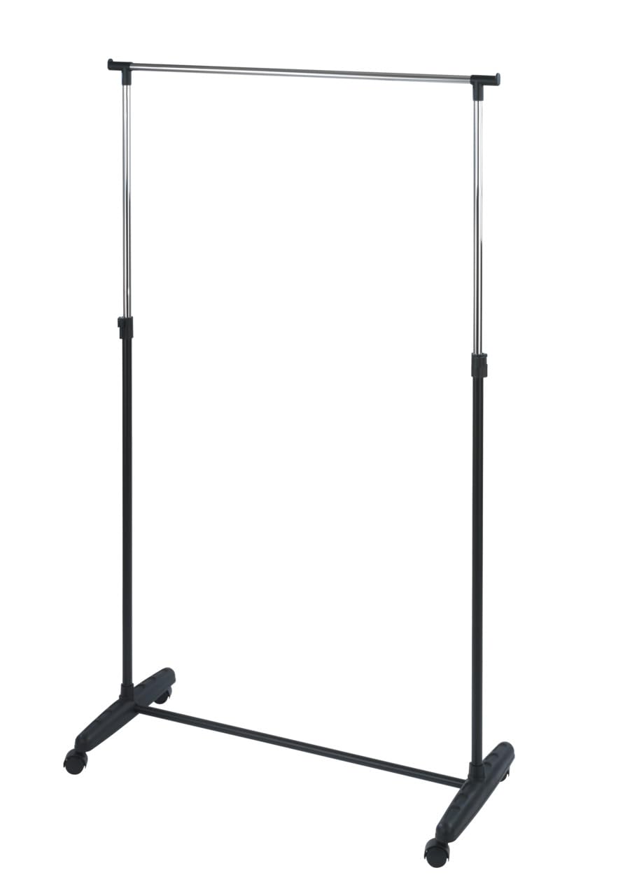 WENKO 4364401100 Clothes rack Mikey - height-adjustable, 4 castors, Chrome plated metal, 90 x 103-170 x 38 cm, Chrome