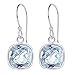 Orchid Jewelry Checkerboard Natural Blue Topaz 925 Sterling Silver Dangle Earrings, Genuine Gemstones, December Birthstone, Handcrafted, for Girls and Women's (7 Mm Cushion, 3.00 Cttw)