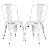 Poly and Bark Trattoria Kitchen and Dining Metal Side Chair in Distressed White (Set of 2)