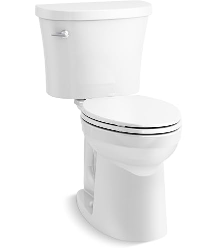 klow 1327 Kohler K-3947-0 Wellworth Two-Piece Round-Front toilet, 1.28 GPF tone flush lever offers the choice of 1.1 or 1.6 gallons per flush Complete Solution two-piece elongated toilet