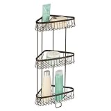 mDesign Free Standing Bathroom or Shower Corner Storage Shelves for Towels, Soap, Shampoo, Lotion, Accessories - 3 Tier, Bronze