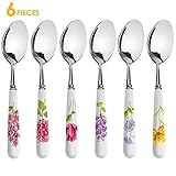 Dinner Spoons Set, Elegant Life 6-Piece Handle Ceramic Stainless Steel Cutlery Spoons Set, Great Soup Spoons, Use for Home, Kitchen, or Restaurant, 8.3 Inches