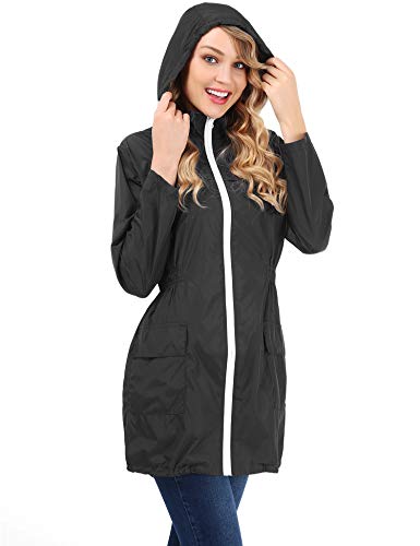 FISOUL Women's Lightweight Waterproof Raincoat Active Outdoor Hooded Rain Jacket Windbreaker （Black, Small - Thumbnail 3