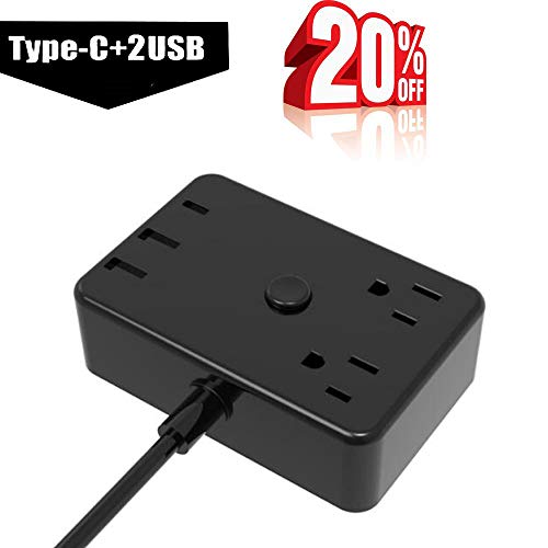 Desk Power Outlets with USB, Smart 2 Outlet Travel Power Strip Socket with Type C & 2 USB Port
