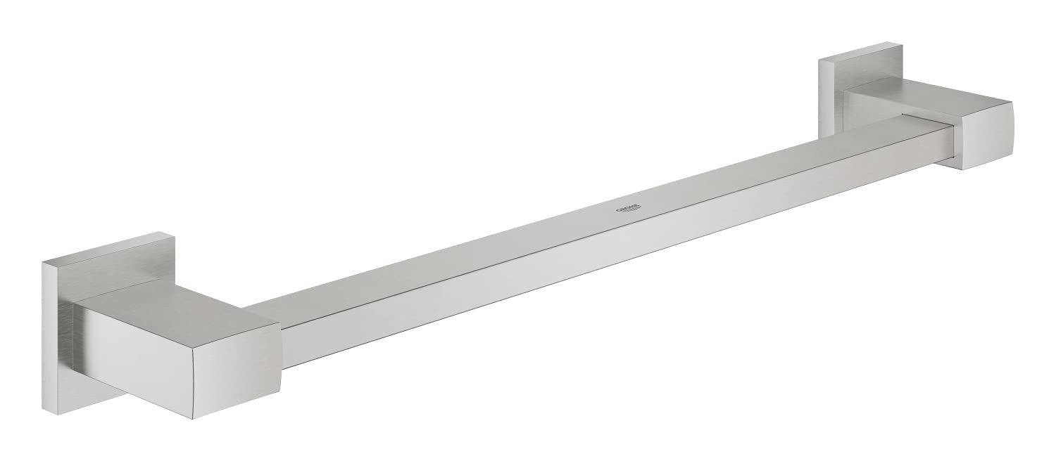 GROHE Start Cube Grip Bar – Bathroom Wall Mounted Bathtub or Shower Support Safety Handle (Metal Material, Concealed Fastening, Including Screws and Dowels), Size 540 mm, Stainless Steel, 41095DC0