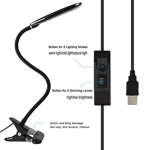 Anpress Dimmable LED Eye-Care Clip On Desk Lamp (5W,Flexible Gooseneck, 2 Level Dimmer, 3 Color Temperature, Simple Switch Control, Clamp On Book Light, for Bedside, Desktop, Computers) - Thumbnail 3