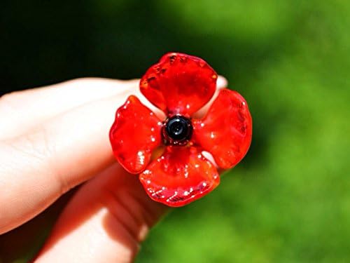 Red Glass poppy flower figurine blown flower sculpture art glass flower murano toys tiny small flower miniatures figure toys poppy flowers