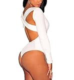 Zeagoo Women V-neck Stretch Bodysuit Bodycon Playsuit Sexy Jumpsuit Tops White Small
