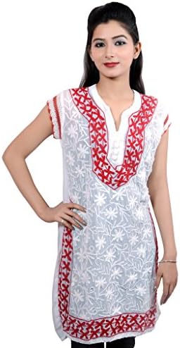 See Through Hand Embroided Georgette Chikan Kurti/Tunic/Top for Woman