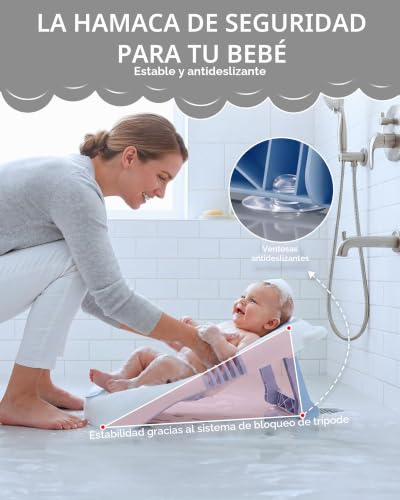 Foldable Baby Bath Tub with Stand, Newborn Bathtub with Non-Slip Seat and Suction Cups, Baby Must Haves for 0-6 Months, Newborn Gift