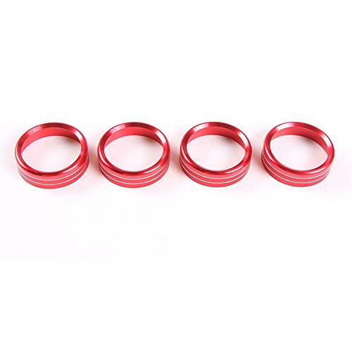 6pcs Aluminum Alloy Car Inner Air Conditioner & Trailer & 4WD Switch Knob Ring Cover Trim For Ford F150 XLT 2016 2017 (Red Whole Set Knob Cover)