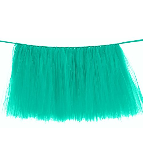 Haperlare 3ft Lake Green Tulle Table Skirt Queen Wonderland Green Tutu Tablecloth Skirting Tutu Table Skirt for Christmas Wedding Baby Shower Birthday Cake Dessert Table Decorations 31 x 36 inch