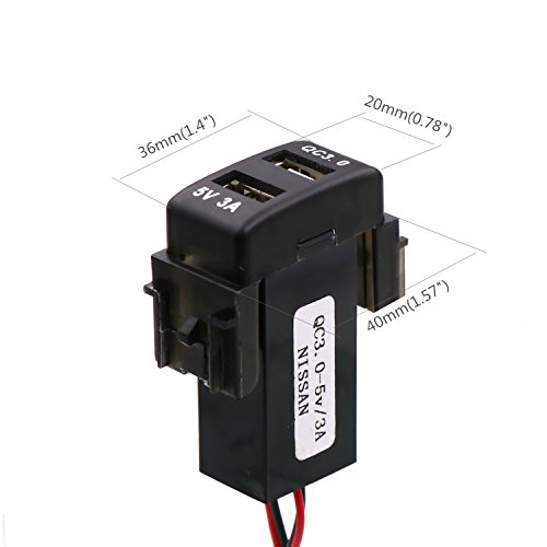 QC3.0+5V 3A Dual USB Power Socket, Quick Charge Car Charger USB Adapter for Smart Phone PDA iPad iPhone Android GPS Use for Nissan