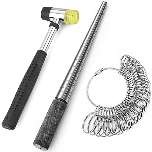 Accmor Ring Sizer Measuring Tool, Ring Sizing Measurement Kit Including Stainless Steel Ring Mandrel with US Size 0-13, Jewelry Hammer & Finger Size Guage for Woman or Man Jewelry Making