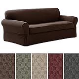 MAYTEX Pixel Ultra Soft Stretch 2 Piece Sofa Furniture Cover Slipcover, Chocolate Brown (Certified Refurbished)