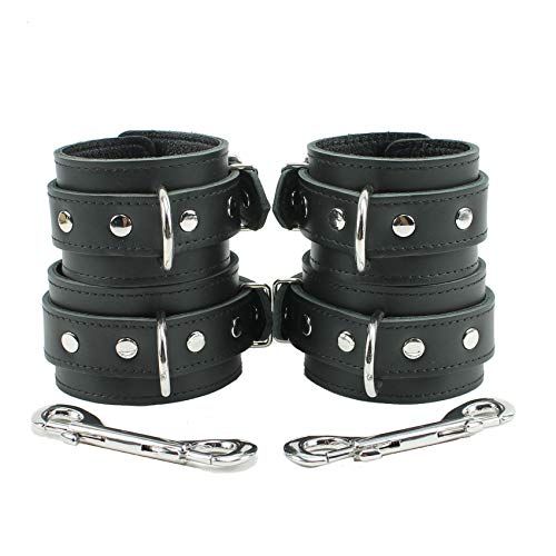 Aurora Wrist Ankle Cuffs Combo Gentle Latigo Leather Handcuffs Leg Cuffs (Black) - Thumbnail 5