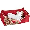 Blueberry Pet Microsuede Hundebett, Abnehmbare und waschbare Abdeckung w/YKK Reißverschlüsse, 86cm x 60cm x 30cm, 11 Lbs, Tango rot Bestickt Paisley Betten für Katzen und Hunde
