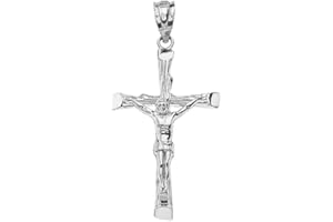 CaliRoseJewelry White Gold Jesus on the Cross Crucifix Textured Pendant