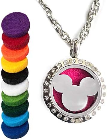 FIKA Child Mickey Mouse Aromatherapy Essential Oils Diffuser Air Freshener Necklace Pendant Locket Pads Included (Crystal)