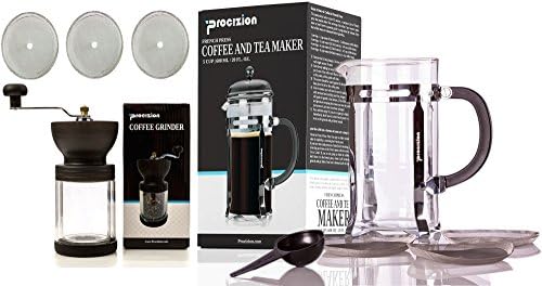 Coffee Gift Sets - Includes French Press Coffee and Expresso Maker(34oz), Coffee Burr Grinder & Universal Replacement Filters for Coffee, Expresso & Tea - All in One Coffee Bundle