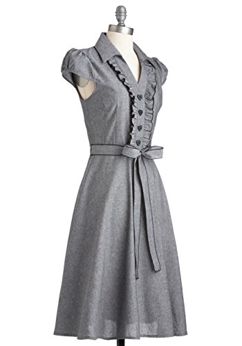 50s Collared Gray Rockabilly Swing Belted Shirt Dress เดรส แฟชั่นชุดทำงาน BI.TENCON Vintage Inspired