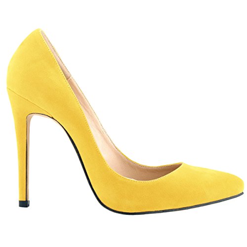 Loslandifen Womens Closed Toe High Heels Pointed Slender Stiletto Pumps(302-1VE35,Yellow) - Thumbnail 2