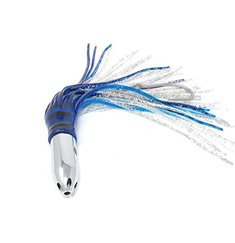 Rigged Trolling Lure Marlin Tuna Mahi Dolphin Durado Wahoo Octopus Skirted Jet Head Fishing Lure-12inch - 320G (Mixed Colors Striped Blue & Silver, 12 inch)