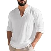 TAFLE Mens Linen V-Neck Shirts Casual Long Sleeve Hippie Yoga Tops Lightweight Summer Beach Shirt