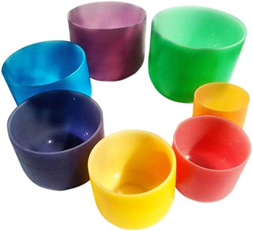 Crystal Singing Bowl Note ABCDEFG Chakra Tuned Set of 7PCS 6-12 Inch Color 440hz Frosted Quartz Best Quality Sound & Material (O Ring & Rubber Mallet Included)