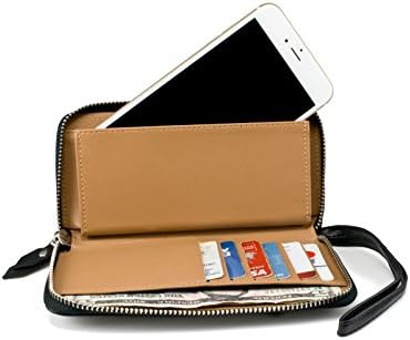 Cell Phone Wallet Cash Stash Pouch Case Fits iPhone X, 8, Moto C C Plus E4 G5 G4 Play HTC Desire 555 Kyocera Hydro Reach LG K8 K4 Q6 Q6a Aristo Phoenix 3 Fortune Tribute HD (Black)