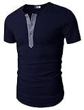 H2H Mens Casual Slim Fit Short Sleeve Henley T-shirts NAVY US L/Asia XL (D15S_KMT05S)