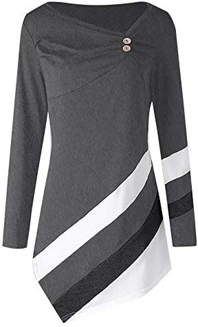 Youngh New Womens Blouses Plus Size Splcing Color Loose Long Sleeve Asymmtrical Casual Tunic Pullover Blouse