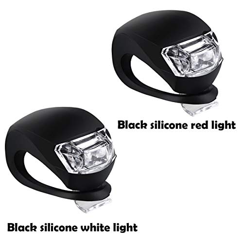 Malker Bicycle Light Front and Rear Silicone LED Bike Light Set - Bike Headlight and Taillight,Waterproof & Safety Road,Mountain Bike Lights,Batteries Included,4 Pack (4pcs Black)
