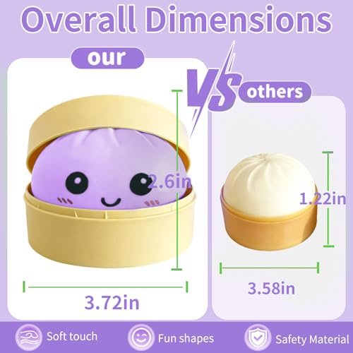 Dumpling Squishy Stress Ball, JHSRVER Mystery Dumpling Squishies, Dumplings Stretchy Desk Toy, Handmade Squeeze Toys, Bun Dough Sensory Fidget Toy with a Steame (Purple)