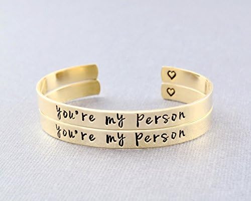 you're my person - Hand Stamped Brass or Copper Cuff Bracelets Set of 2, you are my person, Grey's Anatomy Inspired, Couples Lovers Sisters Best Friends BFF Grey's Anatomy Inspired Valentines Day Gift