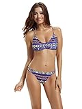 zeraca Women's Strap Side Bottom Halter Racerback Bikini Swimsuits (L14, Triabal Eeo)