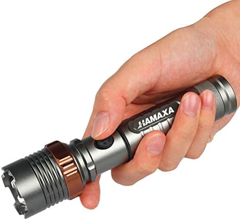 Tactical Flashlight HAMAXA Super Bright 1000 Lumens Cree XML T6 Water Resistant Focus Zoom Flashlight Torch Rechargeable Handheld LED Light Lamp with 18650 Battery Charger for Hiking Camping Emergency