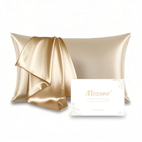 100% Double-Sided Silk Pillowcase, 22 Momme, 6A, Washable, Hidden Zipper, Prevents Hair Frizz, Antibacterial and Anti-Static, Suitable for Sensitive Skin (Light champagne, 1PC 51x66cm（20" × 26"）)