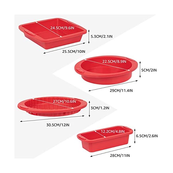 COSYLAND-6-Pieces-Silicone-Baking-Mould-Set-with-2-Oil-Brush-Non-Stick-Molds-Bakeware-Loaf-Tin-Trays-for-Baking-Cakes-Bread-Pie-Pancakes-Rectangular-Round-Square-Red COSYLAND 6 Pieces Silicone Baking Mould Set with 2 Oil Brush Non-Stick Molds Bakeware Loaf Tin Trays for Baking Cakes…