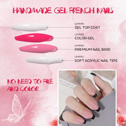 AddFavor French Press-On Nails, 120pcs Black French Tips Long Glossy Nude Gel Press-On Artificial Medium Length False Nails with Adhesive Tab for Women Girls - Image 5