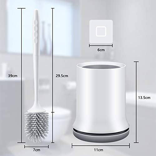 Toilettenbürste,Cshare Silikon WC Bürste mit Halter Wandmontage & Stehen,Langer Stiel klobürste und Schnell Trocknendem Haltersatz für Bad Reinigung und Organisation–Grau