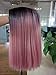 WIGER Ombre Wig Black to Pink Wig Short Straight Bob Cut Wig Middle Part Synthetic Cosplay Daily Party Pink Wigs for Women Girls