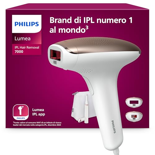 Philips Lumea 7000 Series, dispositivo di epilazione IPL, alternativa ai dispositivi di epilazione laser, con rifinitore a penna Satin Compact, 2 accessori per viso e corpo, modello BRI921/00